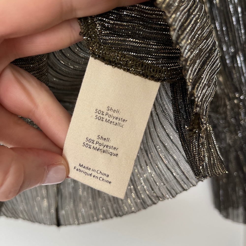 L'AGENCE Paola Blouse XS Gold Black Metallic Sheer Pleated Mock Neck Sexy Chic - Picture 15 of 16